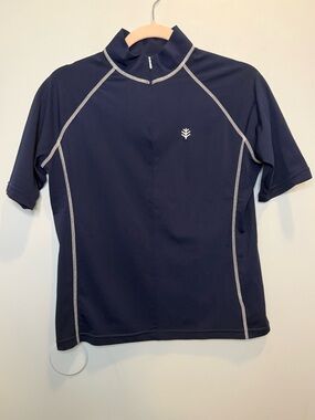 Coolibar UPF 50+ Quarter Zip Short Sleeve Swim Rash Guard Navy Men’s Small